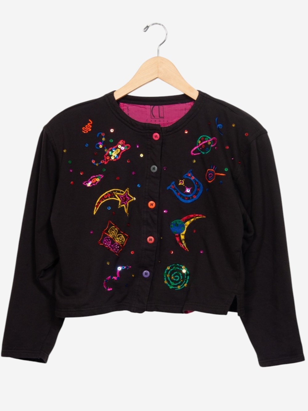 vintage 90s black carole little cosmic celestial whimsigoth cardigan sweater